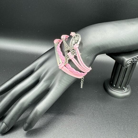 New Pink Braided Leather "Where There's A Will There's A Way" Bracelet - Picture 2 of 7